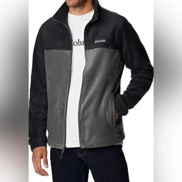 Columbia Fleece Full Zipper Long Sleeve Cozy Warm Jacket Black/Gray Men’s XL EUC - Picture 1 of 11